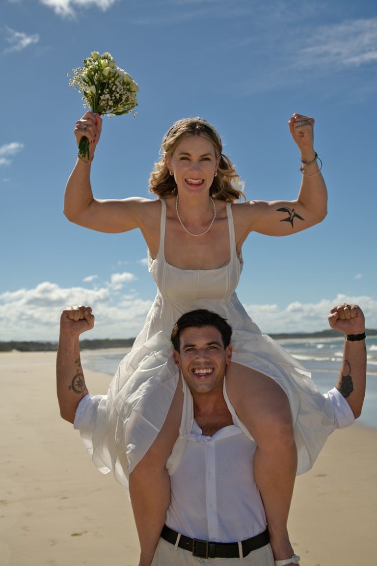 fun at a wedding shoot