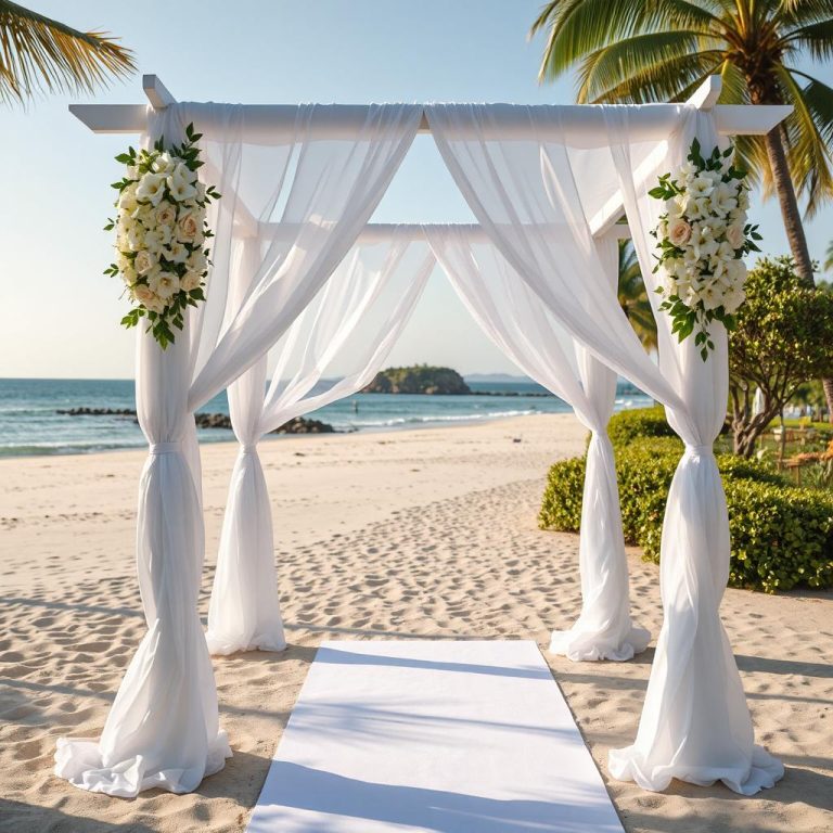 4 post white wedding arbor