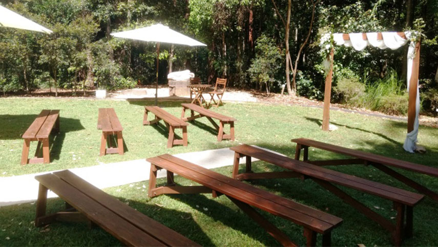 dark wood benches for hire