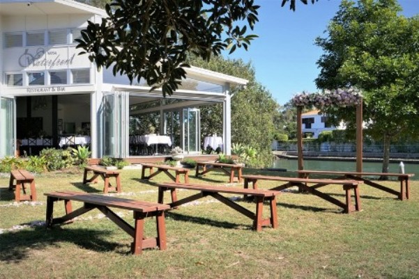 dark wooden benches for weddings and events