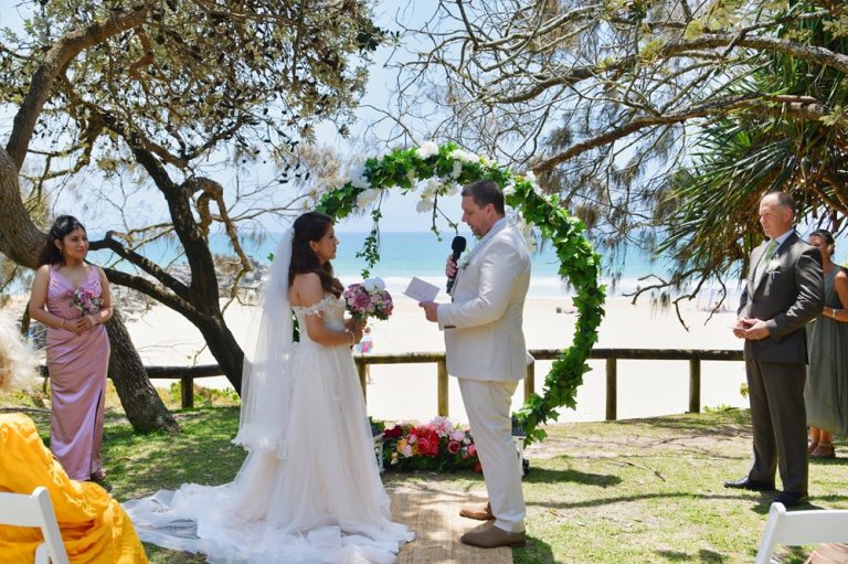saying Vows at wedding Noosa beach