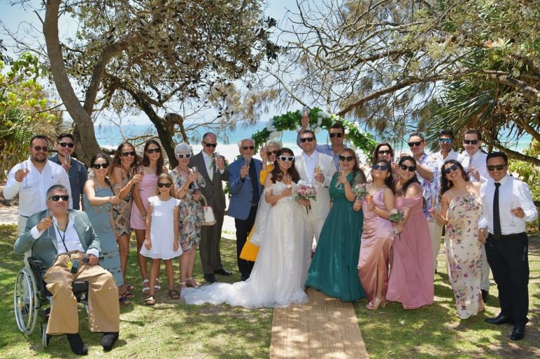 a fun group wedding photo at Laguna grove
