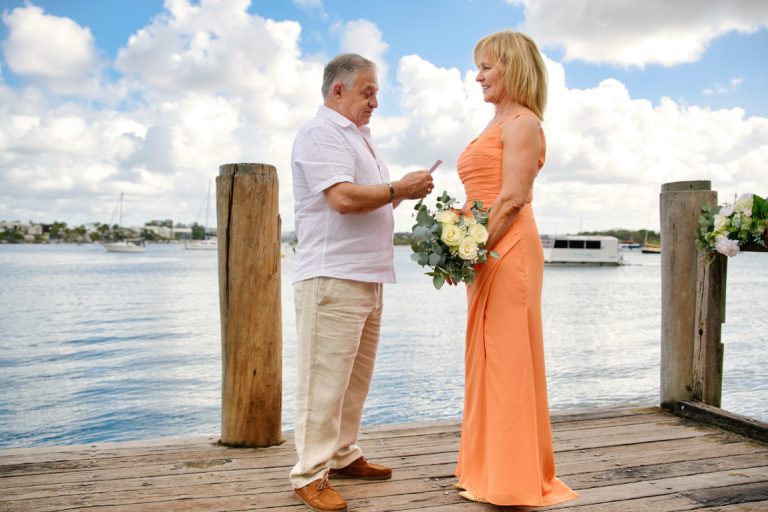 Groom reads his vows at the elopement